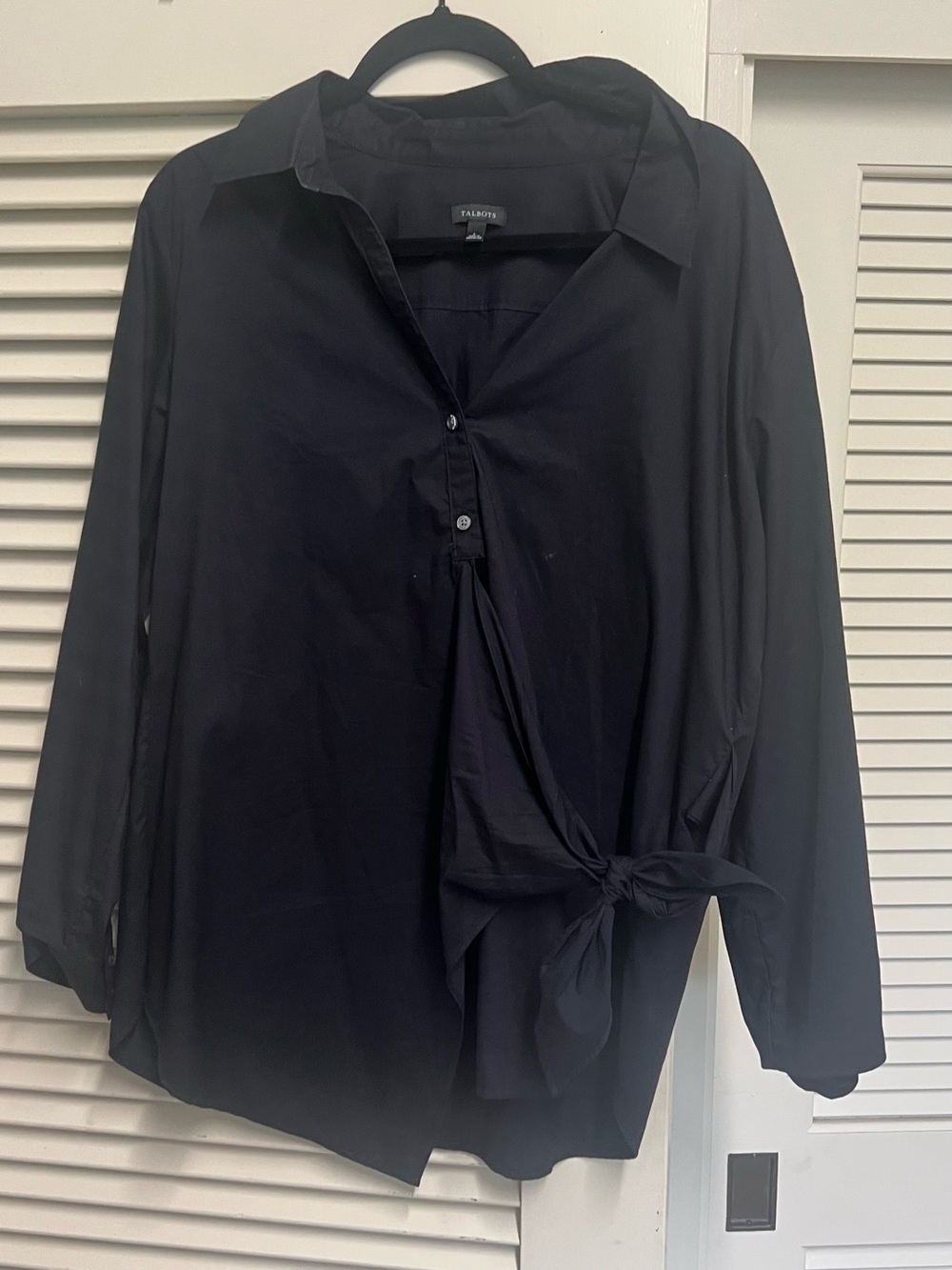 Talbots Black Tie-Front Button-Down Blouse